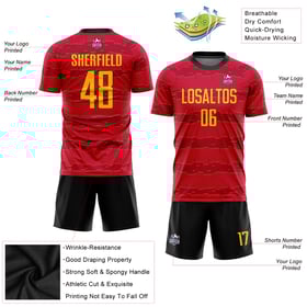 Gold-Black Soccer Uniform Sublimation Custom Red Jersey