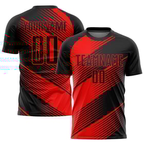 Maillot de football personnalisé rouge et noir par sublimation