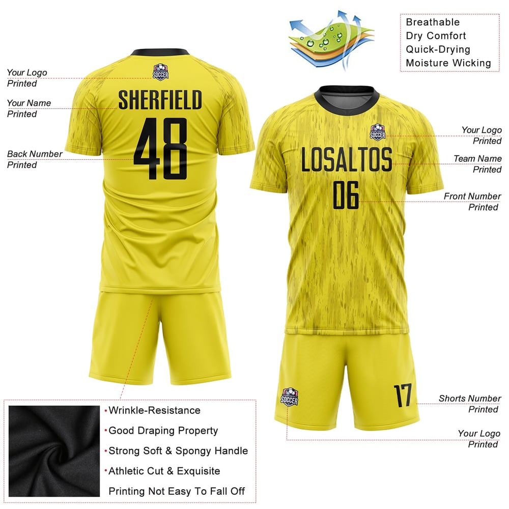 Gold Uniform Jersey Soccer Sublimation Custom Black