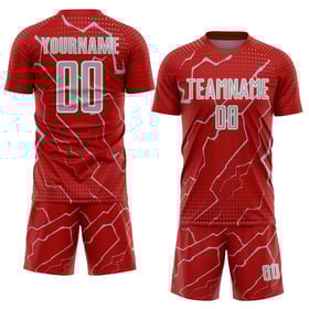 Maglia da calcio uniforme grigio-bianca con stampa a sublimazione Lightning personalizzata rossa sportiva