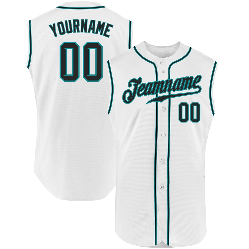 Baseball Jersey Black-Teal Sleeveless Custom Authentic White