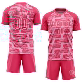 Camiseta de fútbol personalizada con sublimación de líneas rosa neón, rosa claro y blanco