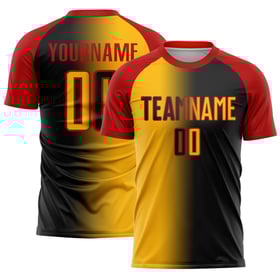 Fußballuniform Schwarz Mode Gold-Rot Sublimation Custom Jersey Gradienten