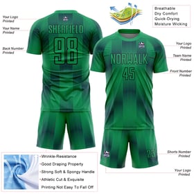 Custom Black Sublimation Green Uniform Jersey Kelly Shapes Soccer Geometric