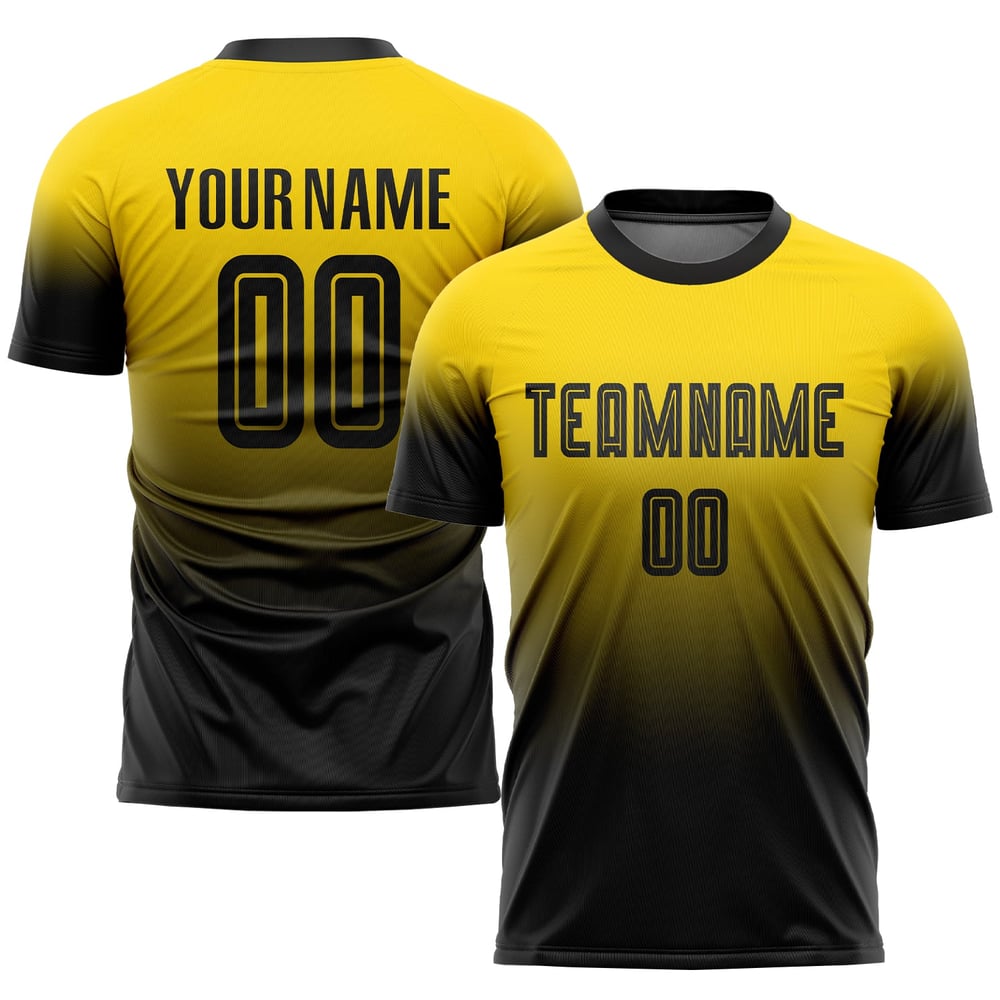Sublimation Custom Fashion Fade Uniform Jersey Black Soccer Gold