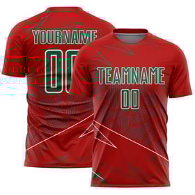 Maglia da calcio sportiva personalizzata con linee rosse, uniforme Kelly verde-bianca, stampata a sublimazione