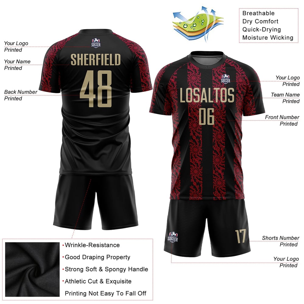 Soccer Sublimation Uniform Vegas Custom Black Gold-Red Jersey