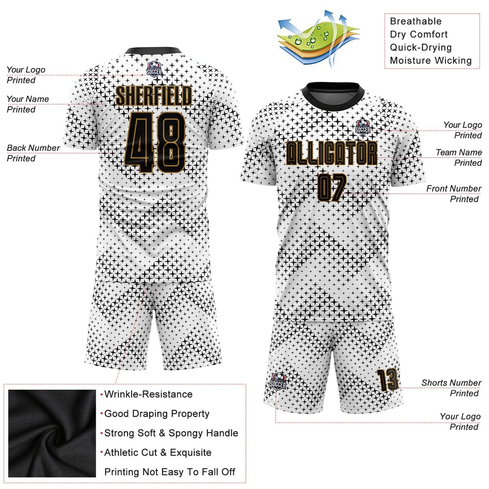 Jersey Uniform Soccer Sublimation Custom Black-Old White Gold