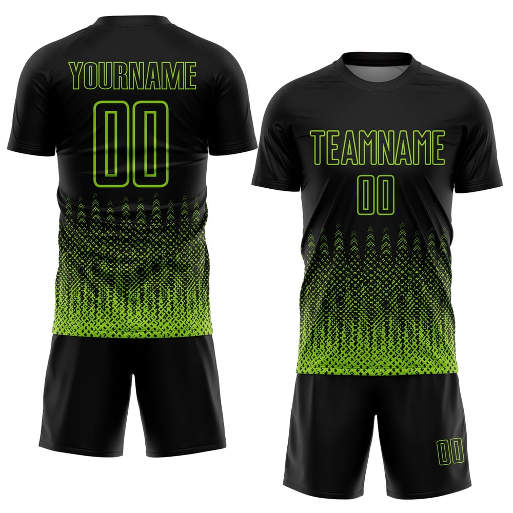 Schwarze Uniform Trikot Form Neon Sublimation Custom Geometrisch Fußball Grün