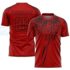 Maillot de football personnalisé rouge et noir par sublimation