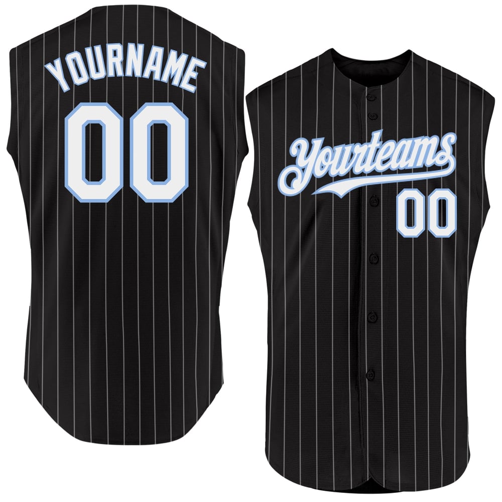 Pinstripe Jersey White Sleeveless Authentic Black Custom Blue Baseball Light