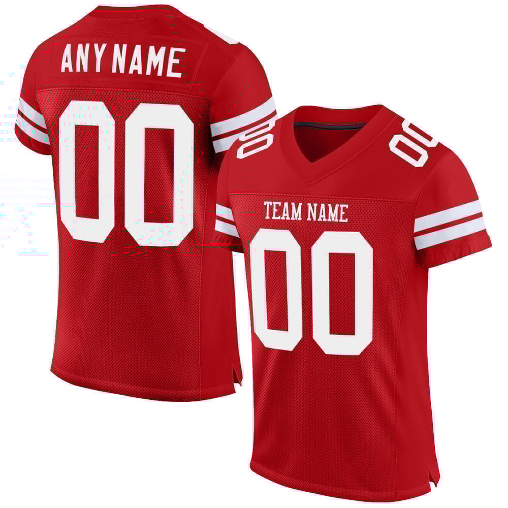 Red White Custom Jersey Authentic Mesh Football