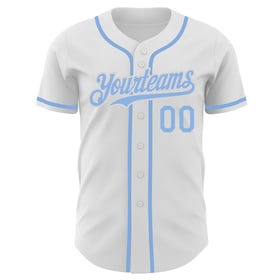 Maglia da baseball personalizzata autentica blu chiaro bianca
