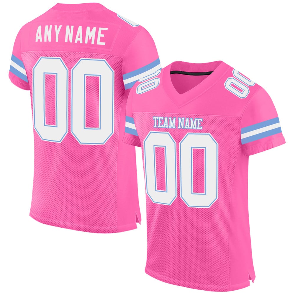 Pink Football Blue Mesh White-Light Custom Jersey Authentic