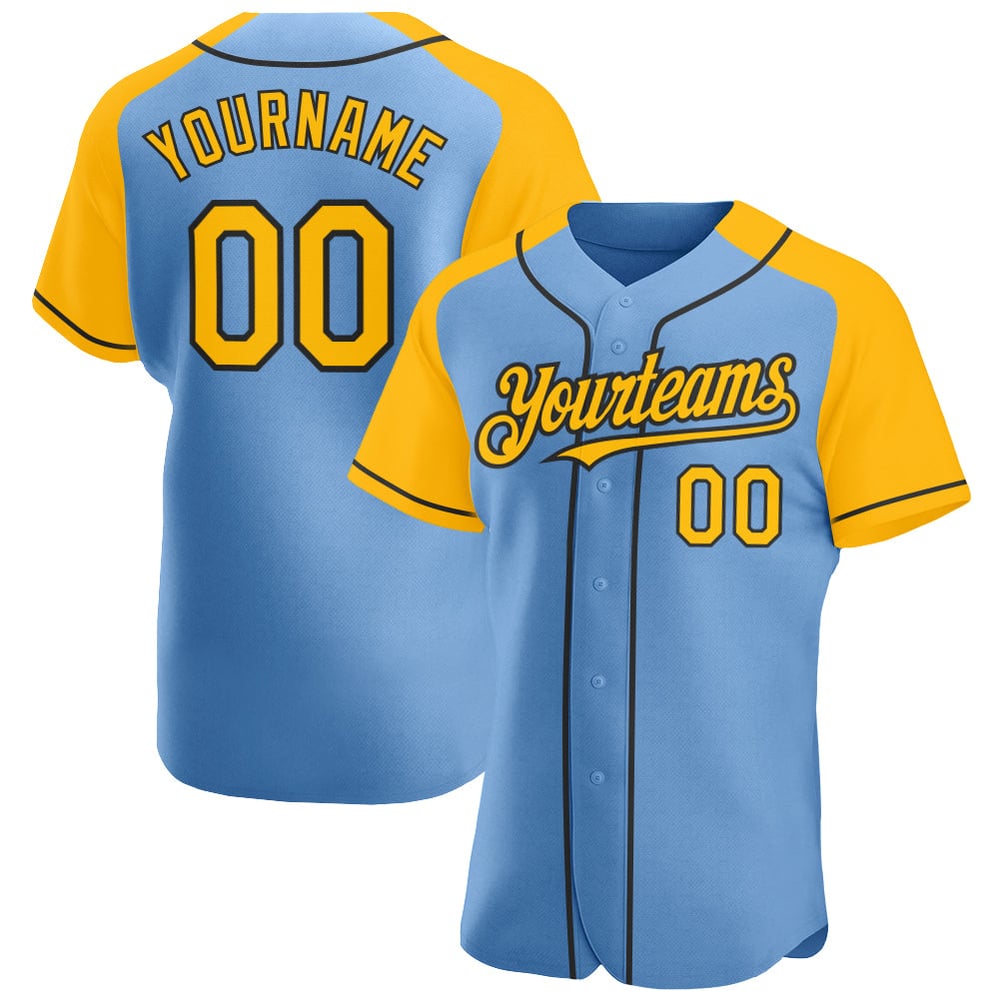 Baseball Jersey Raglan Sleeves Light Gold-Black Custom Blue Authentic