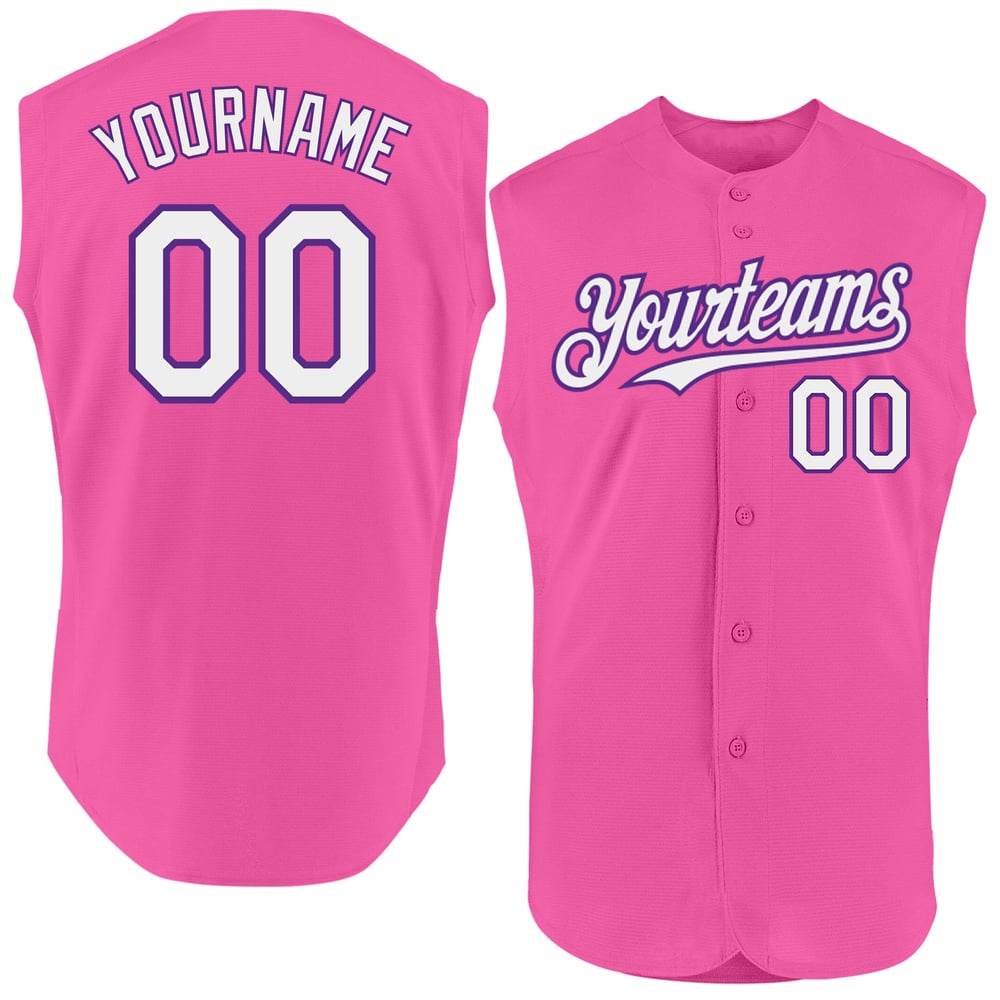 Pink White-Purple Baseball Authentic Custom Sleeveless Jersey