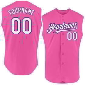 Pink White-Purple Baseball Authentic Custom Sleeveless Jersey