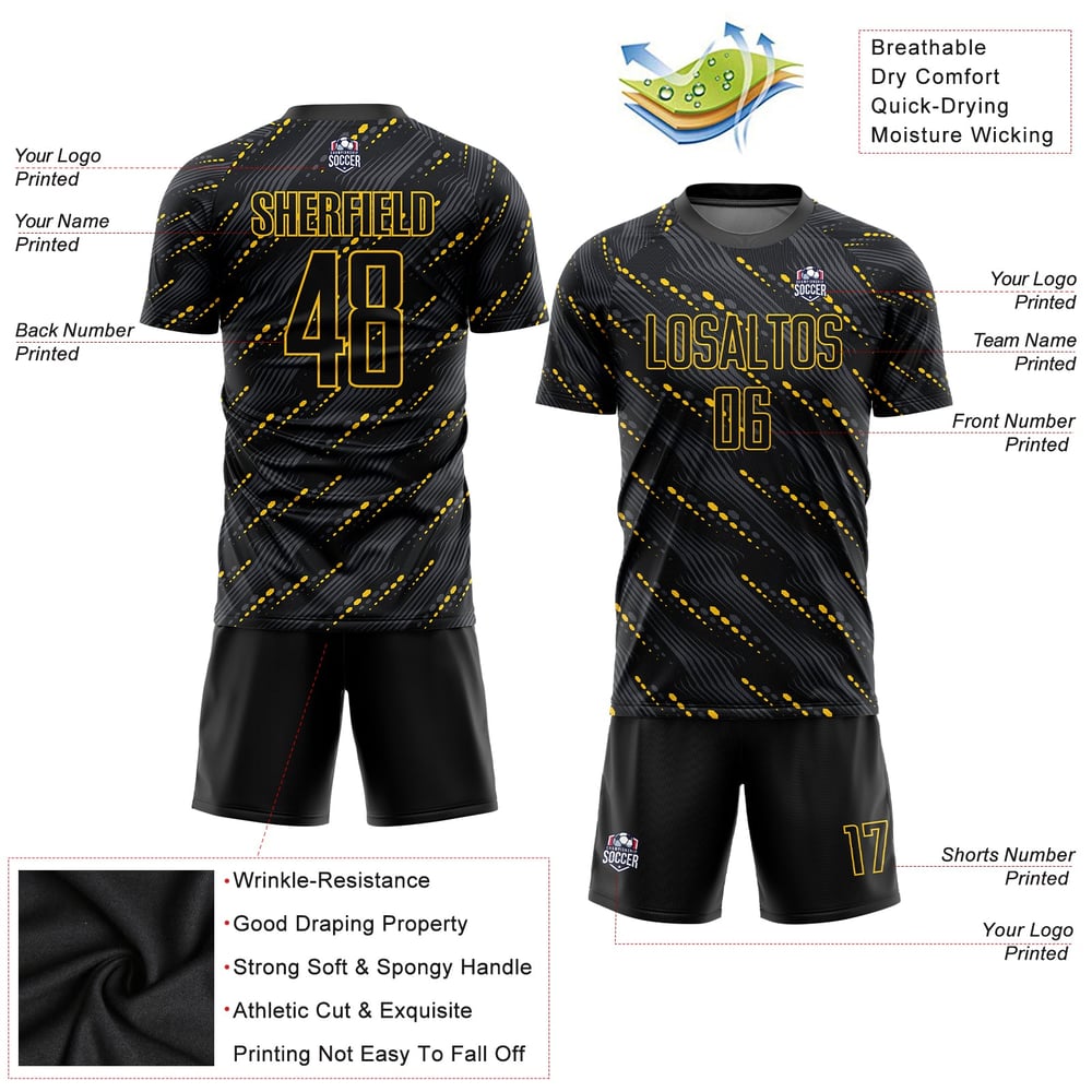 Uniform Jersey Black-Gold Custom Sublimation Soccer Black