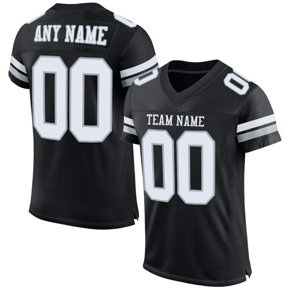 White-Silver Authentic Custom Black Mesh Jersey Football