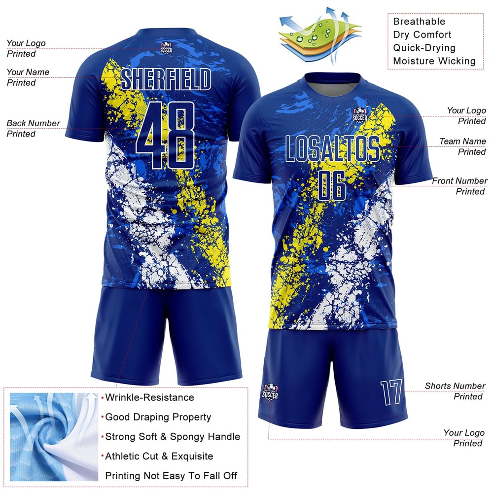 Jersey Art Uniform Yellow-White Sublimation Splatter Custom Light Royal Dripping Soccer