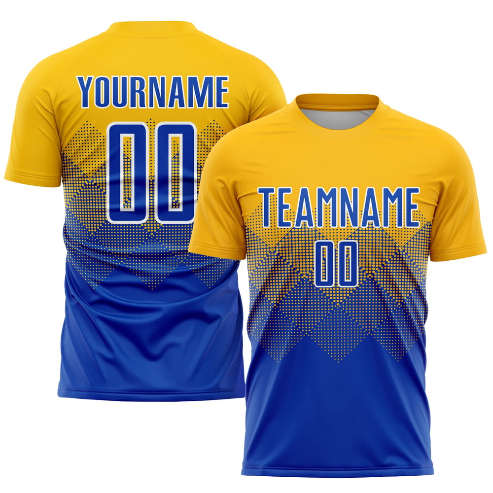 Uniform Gold Sublimation Royal-White Soccer Custom Jersey