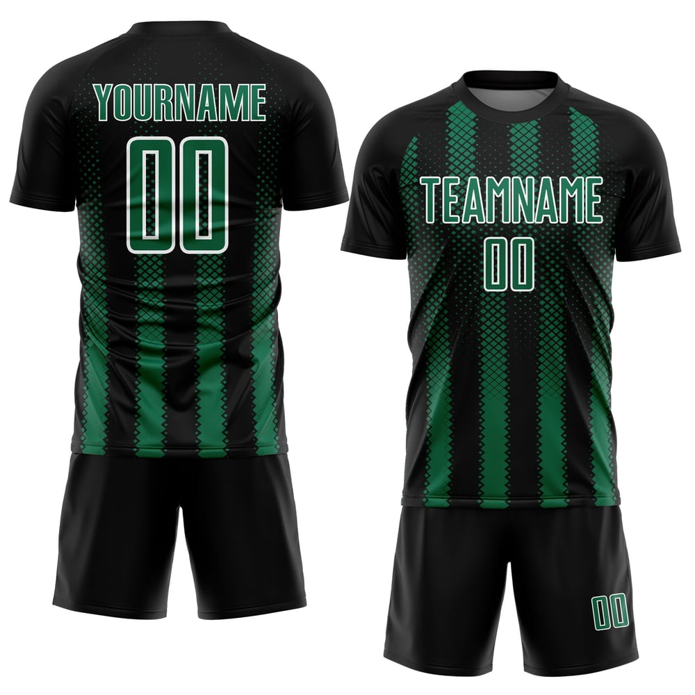 Form Grün-Weiß Sublimation Schwarz Custom Uniform Kelly Fußball Jersey Geometrisch