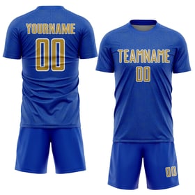 Maglia personalizzata sportiva Thunder, uniforme da calcio, forma geometrica, blu antico, oro e bianco