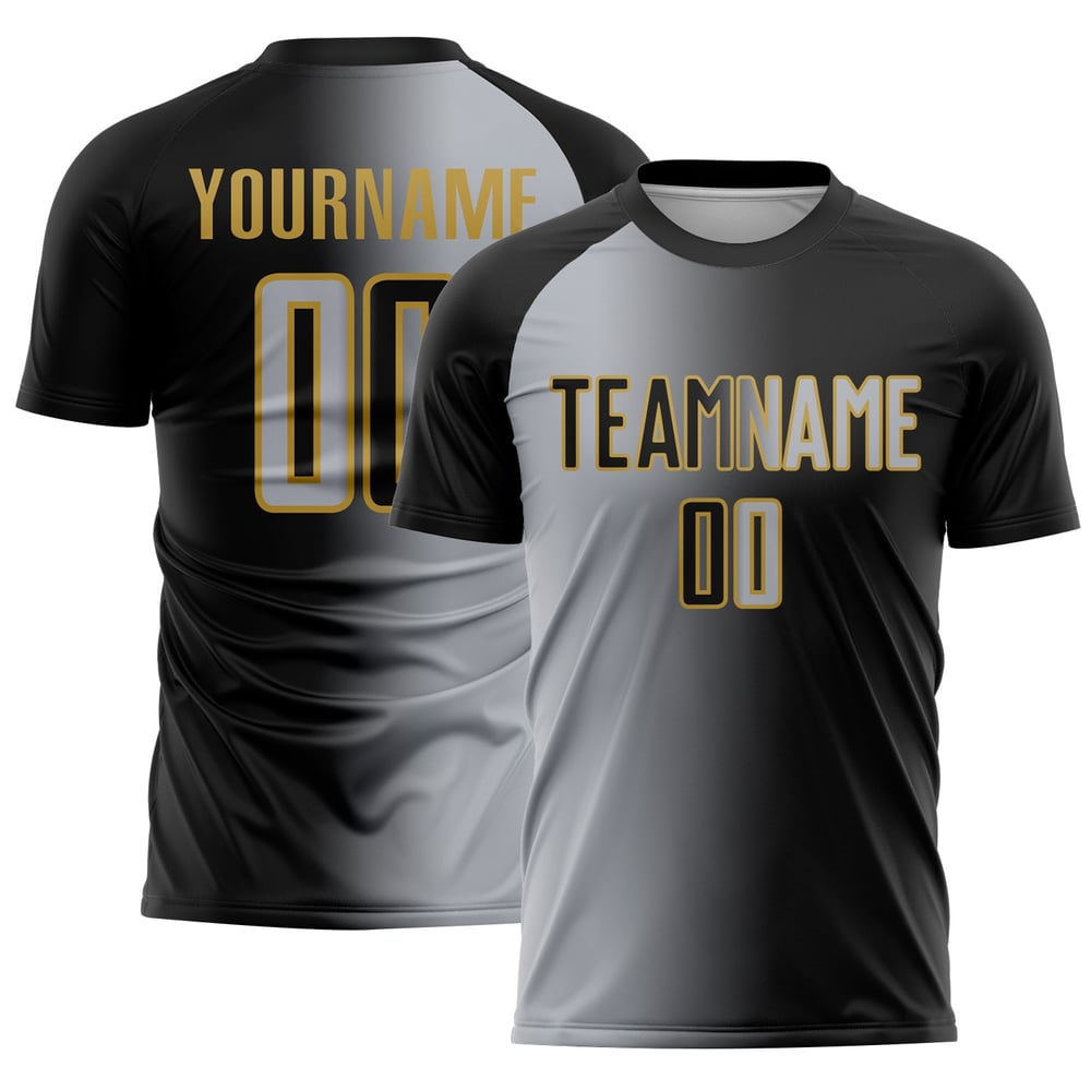 Uniform Sublimation Fußball Grau-Alt Gradienten Custom Jersey Gold Schwarz Mode