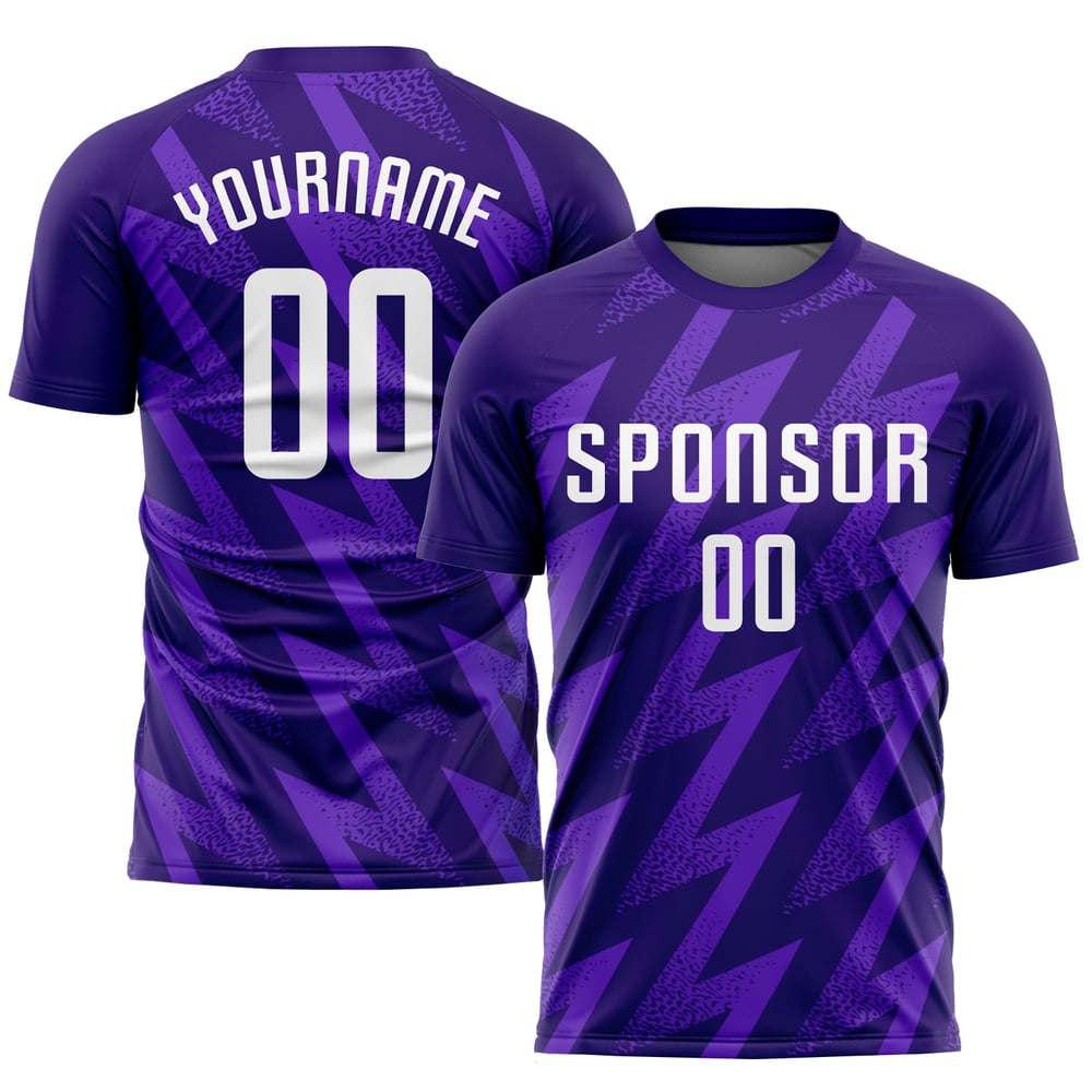 Purple Custom Uniform White Jersey Soccer Sublimation