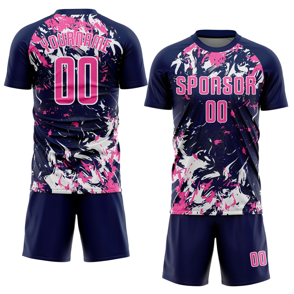 Uniform Jersey Custom Soccer Navy Pink-White Sublimation