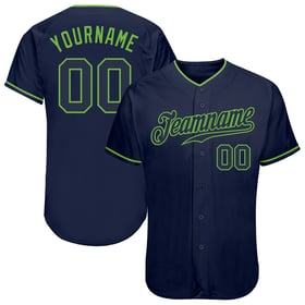 Camiseta de béisbol auténtica personalizada azul marino, verde y azul marino neón