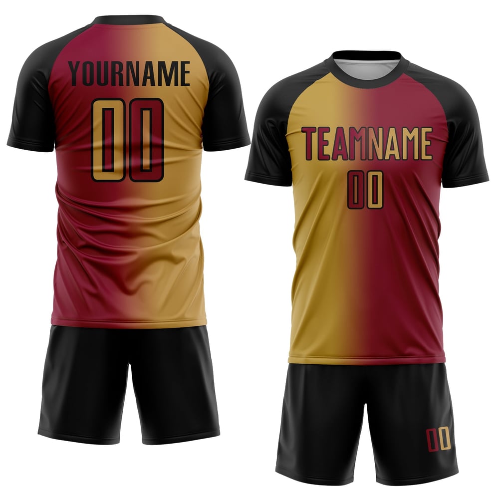 Old Maroon Fashion Jersey Uniform Fußball Custom Gradient Gold-Schwarz Sublimation