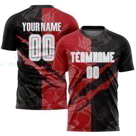 White Custom Graffiti Red-Gray Jersey Soccer Scratch Sublimation Uniform Black Pattern