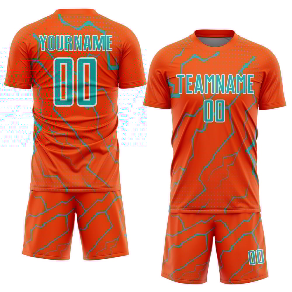 Maglia da calcio arancione sportiva Aqua-White personalizzata con stampa sublimatica uniforme Lightning