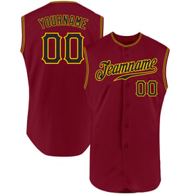 Authentic Baseball Crimson Sleeveless Black-Gold Custom Jersey