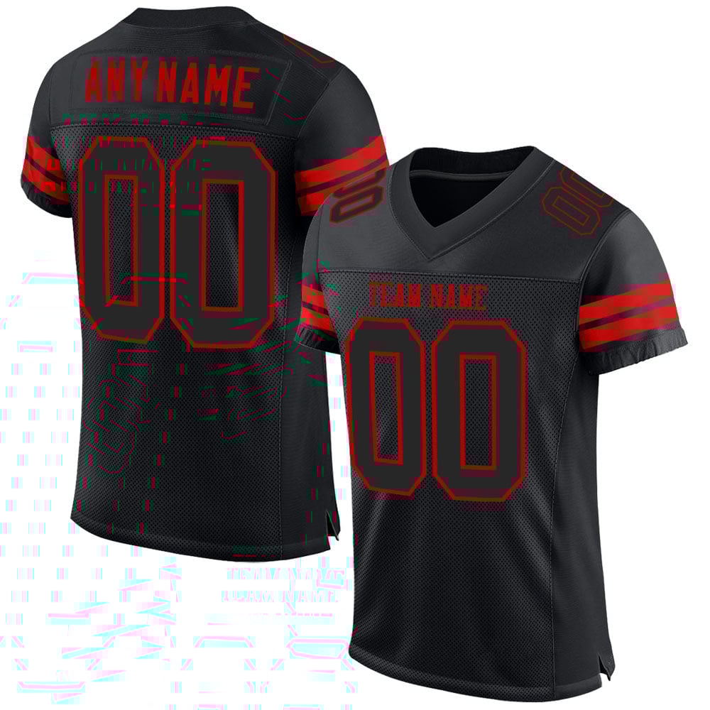 Jersey Black Mesh Football Custom Black-Red Authentic
