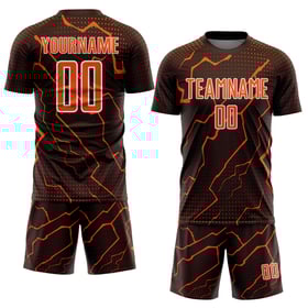 Maglia arancione-bianca Lightning Sublimazione Uniforme Marrone Calcio Sport Personalizzato