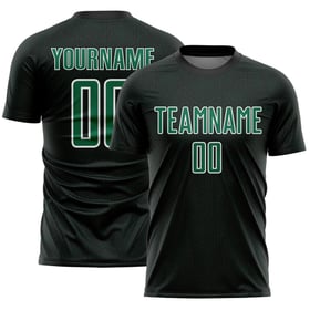 Maglia da calcio con stampa a sublimazione personalizzata Kelly Black Sports Shape verde-bianco geometrica