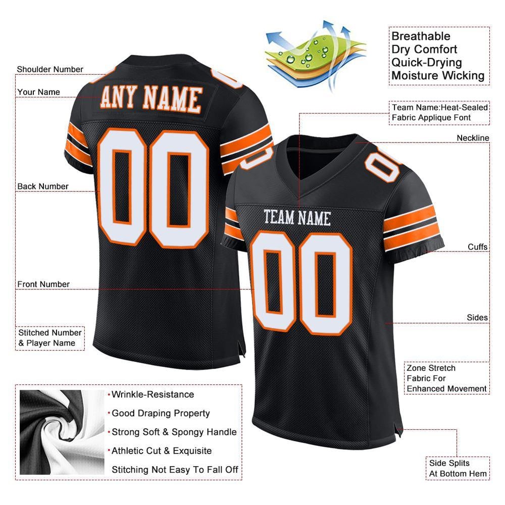 Authentic Custom Jersey White-Orange Football Black Mesh