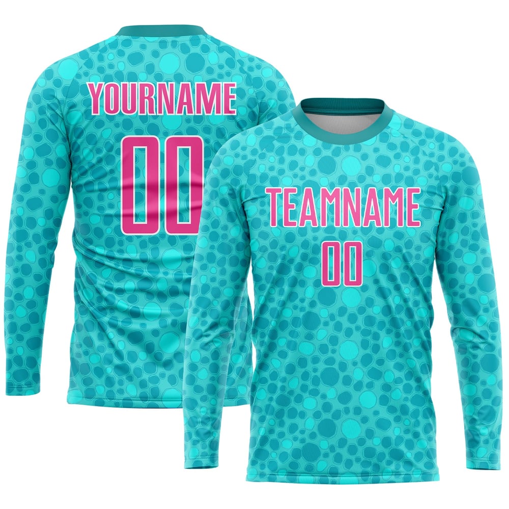 Custom Sublimation Jersey Soccer Aqua Uniform Pink-White
