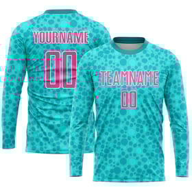 Custom Sublimation Jersey Soccer Aqua Uniform Pink-White