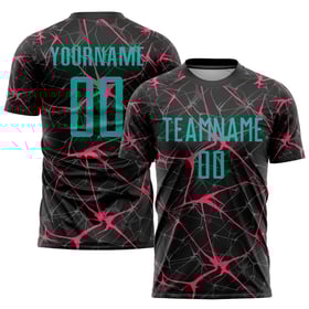 Soccer Jersey Custom Black Aqua-Neon Sublimation Pink Uniform