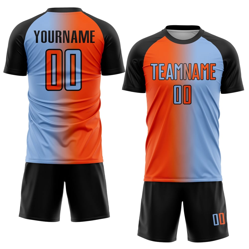 Gradient Sublimation Orange-Schwarz Blau Uniform Mode Licht Fußball Jersey Custom
