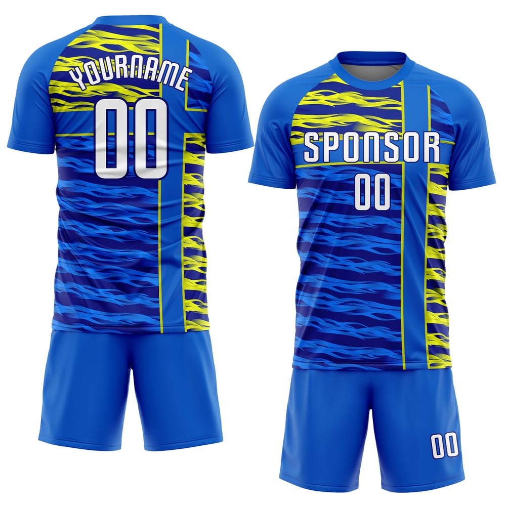 Uniforme de fútbol personalizado de sublimación blanca azul marino y dorado