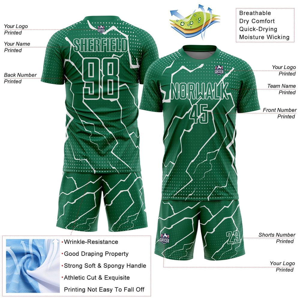 Kelly Jersey Custom Soccer Sublimation Lightning White Uniform Green