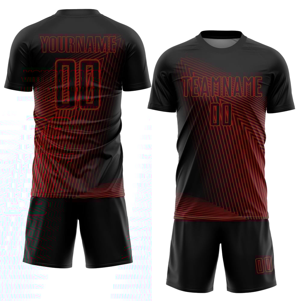 Uniforme de fútbol personalizado, sublimación, camiseta roja y negra