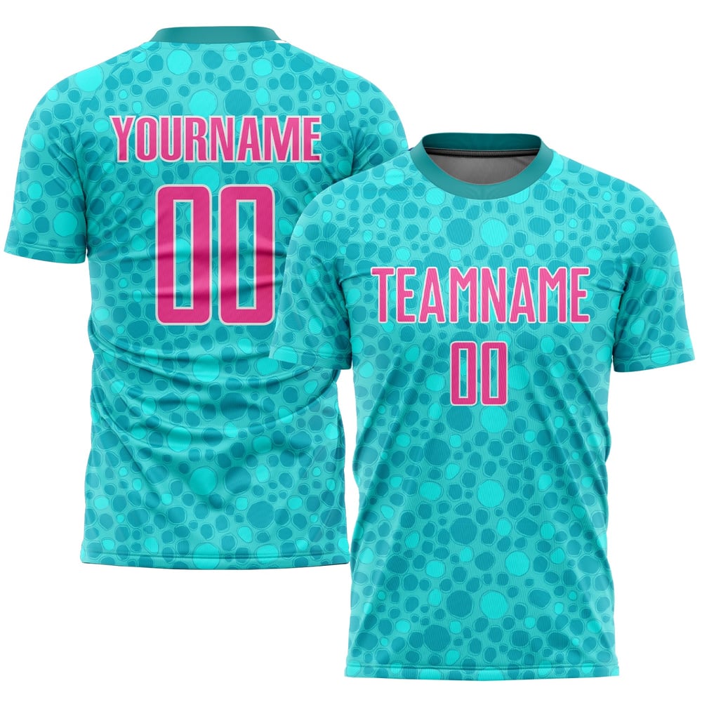 Custom Sublimation Jersey Soccer Aqua Uniform Pink-White