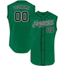 Camiseta de béisbol Kelly Green personalizada auténtica, sin mangas, negra y blanca