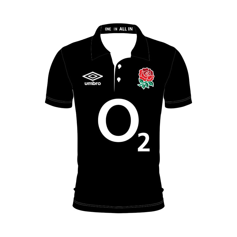 Men's England Rugby 2024/25 Third Warm Up Polo Shirt - Black
