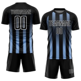 Sublimation Fußball Geometrische Schwarze Form Uniform Benutzerdefinierte Blau-Weiß Jersey Licht